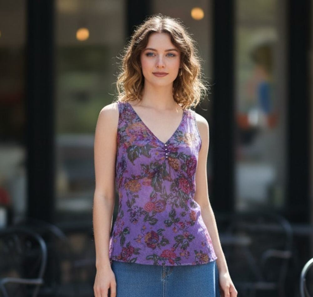 Two Piece Vintage Early 90s Bloomingdale’s 100% Silk Floral Tank – Size 4